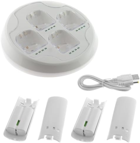 White 4 Charging Dock Station with 4 Rechargeable Batteries for Nintendo Wii Remote Controller