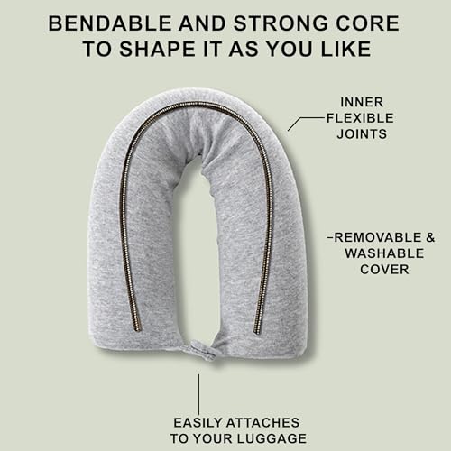 Dot&Dot Twist Memory Foam Travel Pillow, Bendable Neck Pillow for Airplane, Car and Home, 26-Inch Adjustable Roll with Washable Cotton Cover, Gray - Image 5