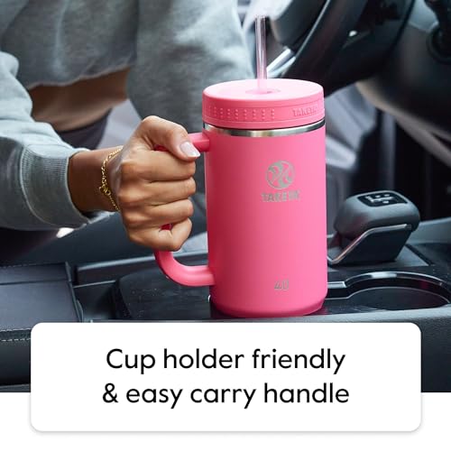 Image of Takeya Stainless Steel Tumbler with Handle and Straw (40 oz, Vivacity Purple) - Insulated Water Bottle with Straw for Water & Iced Beverages