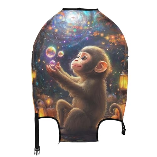 Joisal Monkey with Bubbles Orange Luggage Protector Cute Suitcase Covers Washable Travel Accessories for Women Suit Case, L, Fits 26-28 Inch Case2