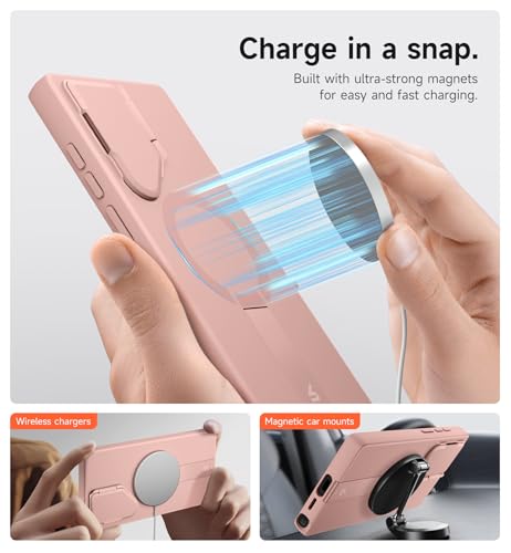 Image of SURITCH for Samsung Galaxy S24 Ultra Phone Case, Magnetic Protective Cover with Camera Cover & Adjustable Metal Kickstand for Galaxy S24 Ultra (2024)-Pink