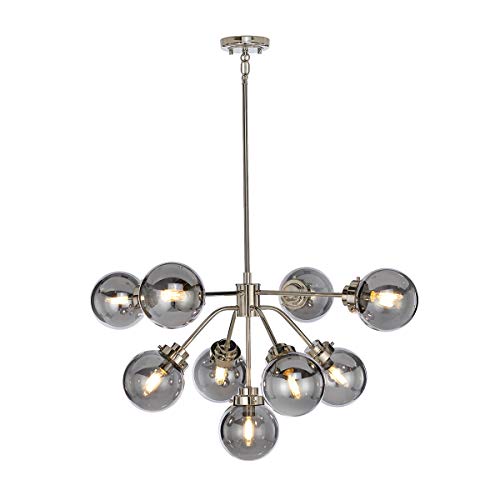 9 Bulb Chandelier Hanging Pendant Light - Highly Polished Nickel Finish - LED E14 8W LED Bulb