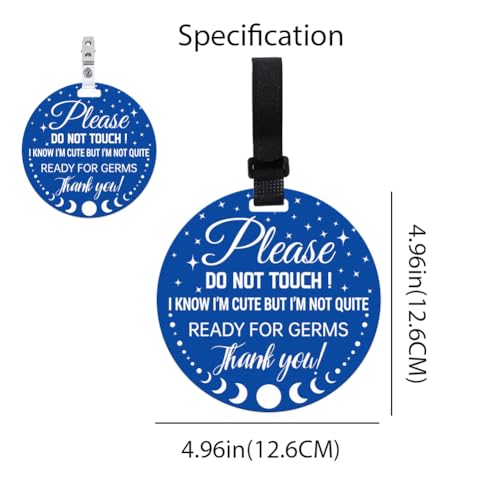 Image of 2 Pack Blue Moon and Star No Touching Signs Stop No Touching Safety Sign for Family PVC Seat Signs-Stroller Tag with Hanging Strap and Clip for Car Accessories 5 Inches