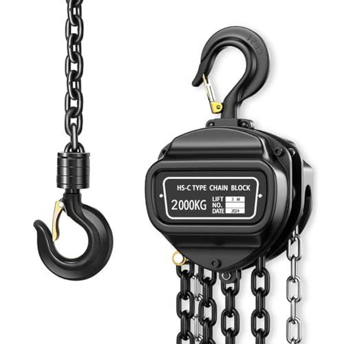 Hand Chain Hoist, Manual Chain Fall，2 Ton 4400 lbs Capacity 10 FT Come Along, G80 Galvanized Carbon Steel，Auto Chain Leading & 360° Rotation Hook for Warehouse Building Automotive Machinery (2T-3M)