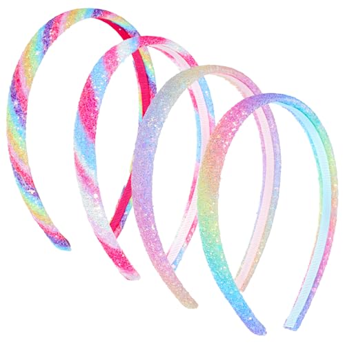Image of RAHHLIZS 4 PCS Glitter Headbands for Girls, 0.7" Wide Non Slip Sparkly Rainbow Hairbands for Girls, Kids, Toddlers Colorful Hair Accessories for Daily Use and Parties - Gift for Female Friends
