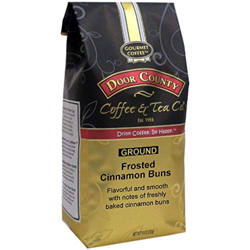 Door County Coffee - Frosted Cinnamon Buns, Sweet Cinnamon Flavored Ground Coffee - Medium Roast, 10 Oz Bag #TOP16