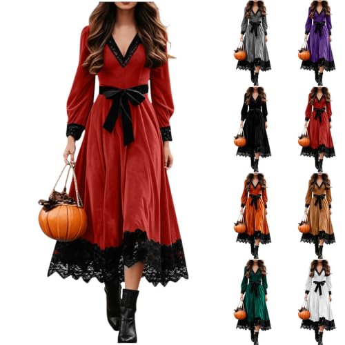 Kreyvox Halloween Witch Costume Women Velvet Dress V Neck Gothic Dress - image 1