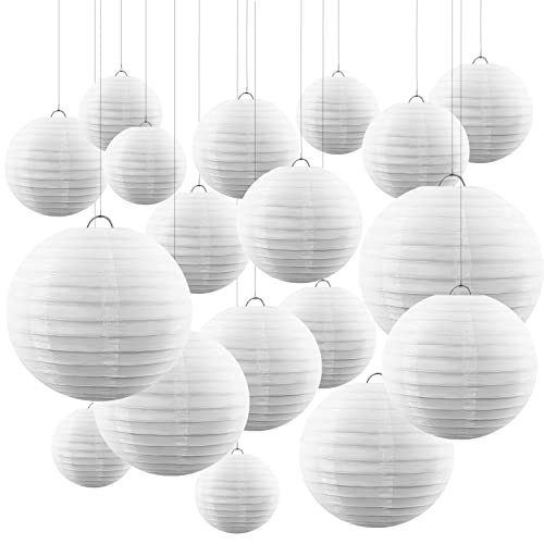 30 Pack White Round Paper Lanterns Chinese Decorative Hanging Paper Lanterns for Wedding Party Decorations 4'' 6'' 8'' 10'' 12'' with Hanging Line