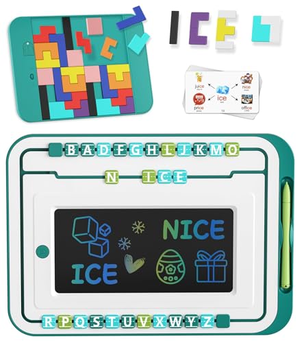High End LCD Writing Tablet for Kids Drawing Pad Words Learning Writing Board with 26 Letters 2 Set Puzzles Blocks Educational Toy Kid School Stuff Class Learning Tool for Girls Boys Toddler