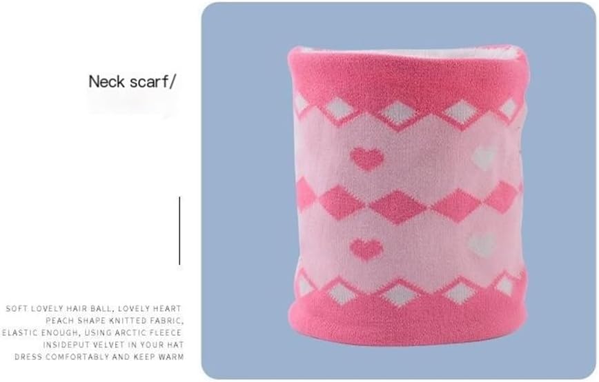 3Pcs Kids Winter Knit Hat Scarf Gloves Set Neck Warmer for 2-8 Years Old Boys Girls Kids Hat and Gloves Set(Pink)