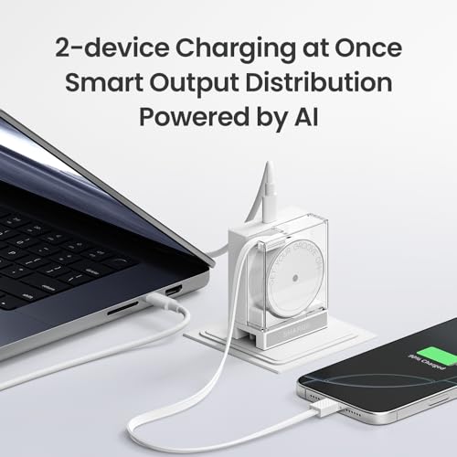 Image of SHARGE Retractable 65W USB C Charger, GaN Power Wall Charger with Retractable Cable, 2 Devices PD Fast Charging for MacBook Pro /Air, iPhone 17 /16,Pixel Book, iPad Pro (White)