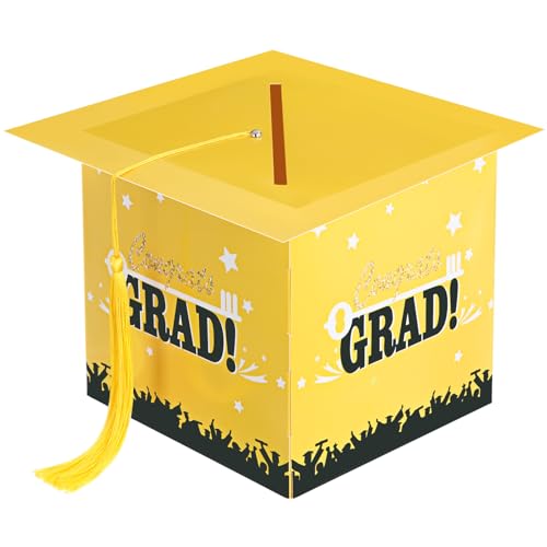 Image of Outus 2026 Grad Card Box with Tassel Congrats Graduation Cap Card Holder for Graduation Gift Box Party Supplies (Yellow,Stylish)