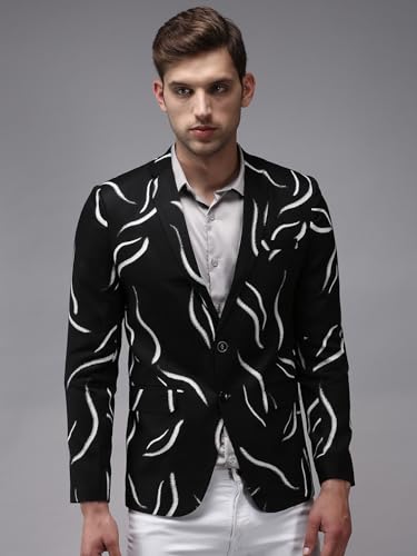Image of SHOWOFFFF Men Printed Front-Open Party Blazer | Notched Lapel Full Sleeves Cotton Blazer's for Mens | Slim Fit Regular Length Blazers for Men's