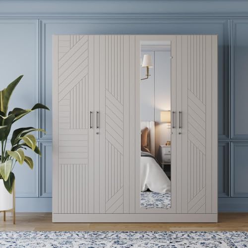 Image of Wakefit Wardrobe for Bedroom | 3 Yr Warranty | Cupboard for Bedroom, Almirah, Wooden Wardrobe, Comes with LED light, Storage Drawer, Mirror & Hanger, Density:680-750kg /m, Free Installation(Tyrian-LG)