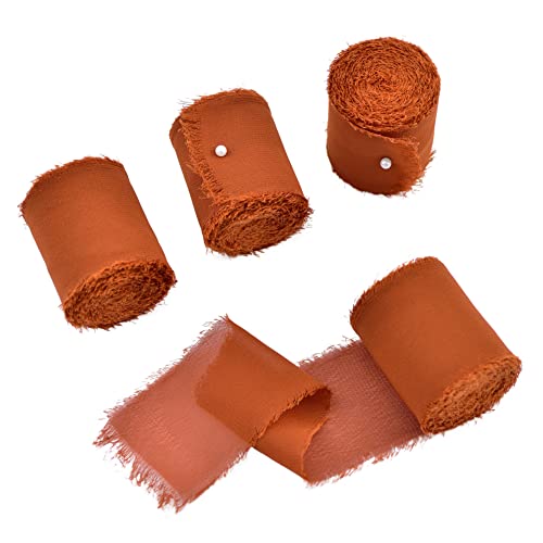 Joanlody Terracotta 4 Rolls Chiffon Ribbon Handmade Fringe Ribbon 1-3/4" X 6Yd For Wedding Invitations Bridal Bouquets Gifts Wrapping #TOP9