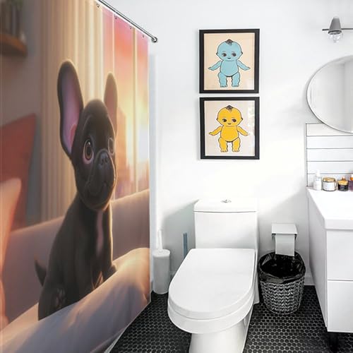 Rideau de douche Bouledogue imperméable en tissu polyester lavable - 3