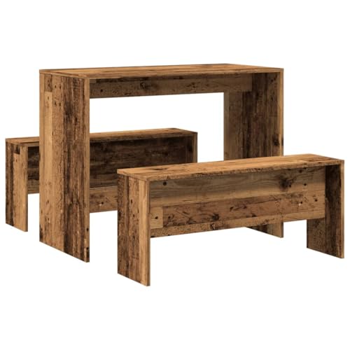 Juego de comedor compacto de 97 cm con mesa rectangular y dos bancos rústicos de madera vieja 5