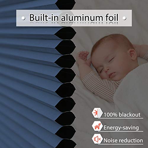 Grandekor Window Blackout Blinds Room Darkening Shade Cellular Shades for Bedroom, Black Out 99% Light & UV, Thermal, Cordless and Easy to Pull Down & Up, 29 inch x 64 inch Drop, Blue White - Thumbnail 2