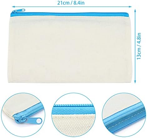 20 Pcs Blank Canvas Bags with Zipper, Multipurpose Canvas Pouch, Canvas Makeup Bag Cosmetic Bags Pencil Case, DIY Craft Bags (Multicolor Zippers)