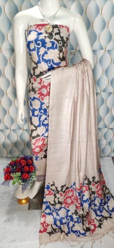 Image of Katan Slub Silk Unstitched Salwar Suit Dress Material for Women & Girls with Dupatta | Madhubani Screen Print | Top-2.5M, Bottom-2.5M, Dupatta-2.4M | Ethnic Wear | Code 243