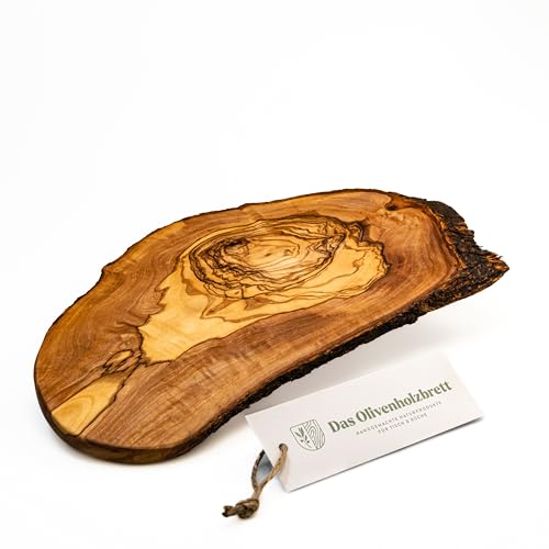 das Olivenholzbrett, Schneidebrett Olivenholz, Brotzeitbrett aus Holz mit naturbelassenem Rand, 40 â€¦ – Miniatur