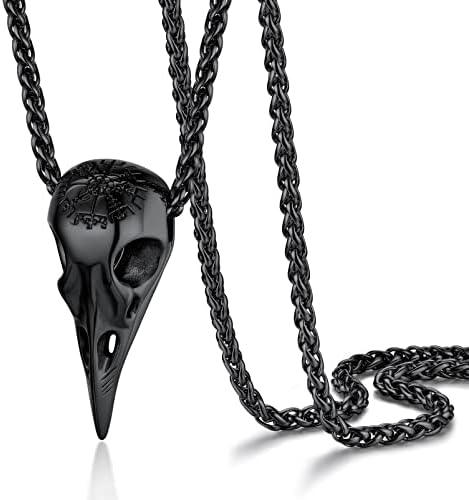 PROSTEEL Men Viking Raven Necklace Nordic Jewelry, Can Engrave-Stainless Steel/Black-Send Gift Box