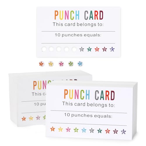 Image of ONEDONE Punch Cards 200 Pack Reward Punch Cards for Classroom Incentive Awards for Kids Students Teachers Classroom Supplies - 3.5 inch x 2 inch Stars