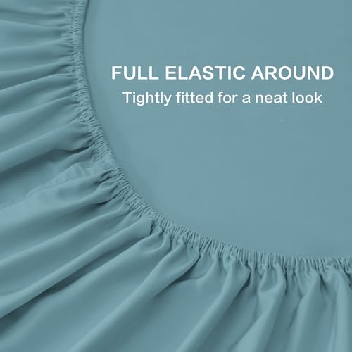 Image of Andency Grayish Teal Queen Sheets Set 100% Viscose Derived from Bamboo | Cooling Summer Sheets, Deep Pocket Up to 16 inch, Silky Soft Hotel Luxury Breathable Bedding Sheets & Pillowcases