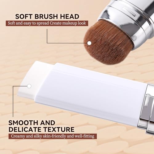 HUiPENGFEI Color Changing Foundation Stick with Built-In Brush, Cover Cream Stick V, Natural Finish, Medium to Full Coverage Concealer, Lightweight Dewy Base Makeup, Stick Form, Portable for Daily Use (Natural)