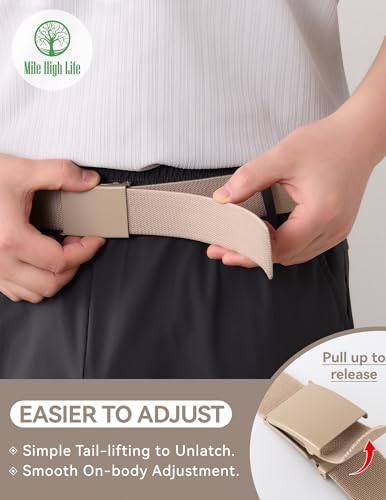 Image of Mile High Life Stretch Canvas Belt for Men, Golf Casual Elastic Web Belt, Top Military Buckle, Adjustable Cut to Fit