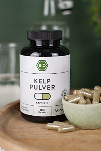 Kelp Kapseln BIO | 180 Stück vegane Kelppulver Kapseln | 600 mg je 2-Tagedosis | ohne Zusätze | in Deutschland hergestellt | bioKontor