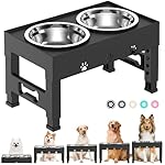 Elevated Dog Bowls with 2 Stainless Steel Bowls, Raised Dog Food Bowl Stand 5 Height Adjustable (3.1", 9", 10", 11", 12") Non-Slip Feeder Set for Medium and Large Dogs - Black