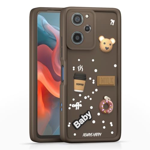 Image of Bintage Back Cover Compatible for Xiaomi Poco X5 Pro 5G | Cute 3D Taddy Ball Bear Milk Cake Coffee Silicon Case Full Body & Camera Protection - Brown
