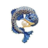 Cute Blue Fish Brooches Koi Fish Enamel Lapel Brooch Pin Fashion Pearl Lovely Brooches Golden Tone Ocean Animal Crystal Lapel Pin for Women Girl (Blue Fish)