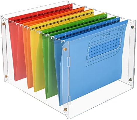Letter-Size Hanging File Folder Organizer, Acrylic Hanging File Folder Box with Side Handles, Portable Desktop File, File Crate Folder Bin Storage for A4, Modern Flexible Design, Decorate Home Office