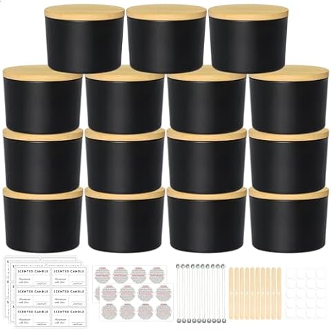 SUPMIND 4oz Candle Jars 15 Pack, Small Black Glass Empty Candle Jars for Making Candles with Bamboo Lids and Wick Kit, Wide Mouth Candle Container Bulk, Ideal for Candle Business Owners Cover