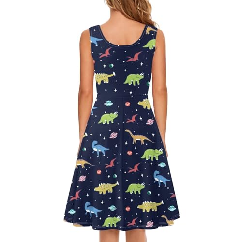 Image of Women Stylish Tank Dresses Sleeveless Round Neck Midi Casual Dress with Pocket for Summer