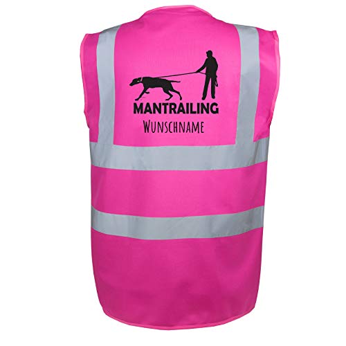 Tierisch-tolle Geschenke Mantrailing Hundesport Warnweste Sicherheitsweste mit Namen oder Text personalisiert (Motiv 8) Pink XXL