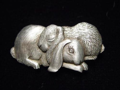 Snuggling Bunny Rabbits Pewter Pin JJ Jonette Easter