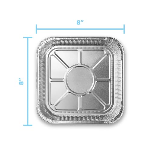 MontoPack 8” Disposable Aluminum Foil Square Baking Pans | 8 x 8 Cake Pan Tin for Broiling, Toaster Oven, Meal Prep, Roasting, Take Out | 20 Pack (8\" X 8\" Without Lids)