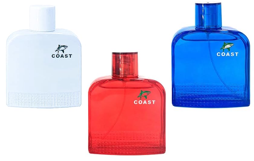 Coast (Cologne for Men (WHITE, RED, & BLACK) (3.4oz/100ml x 3Pcs), Eau de toilette, Pack of 3pcs, Fragrance for Men)