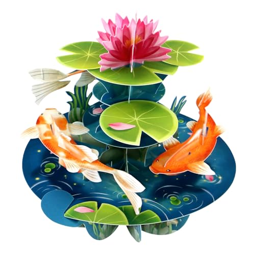 SANTORO Pirouette, 3D Pop Up Greeting Card - Koi Carp, Japanese Water Garden, Fish Ponds | For Men, Women, Kids, Family, Birthday, Good Luck