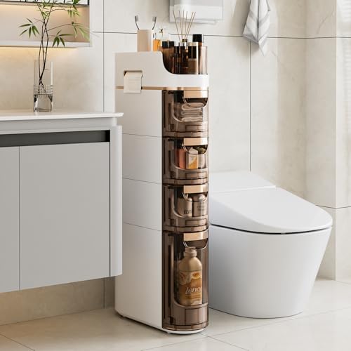 VECELO Meuble Colonne Salle de Bain, Armoire de Rangement Étroite avec Tiroirs, Meuble Compact en Plastique PP pour Salle de Bain, Cuisine et Petits Espaces,...