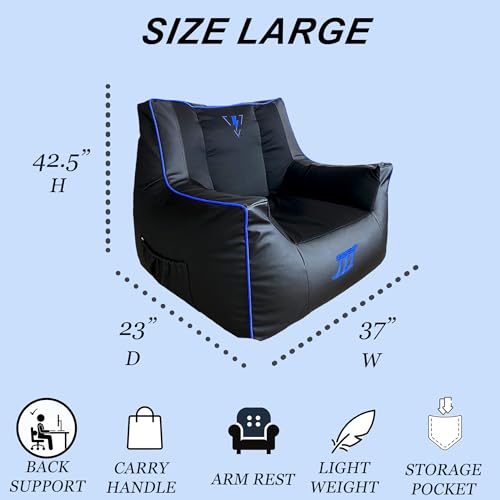 Gaming Bean Bag Chair - Bean Bag Cover, Adults, Water Resistant, Faux Leather, Headphone Holder, Carry Handle, Pocket - Filling Sold Separately - Image 4
