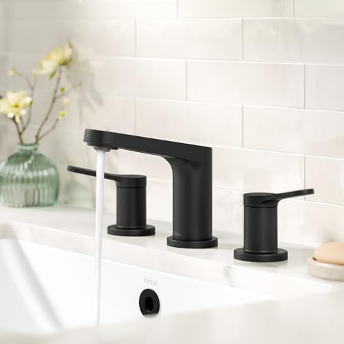 KRAUS Indy Widespread Bathroom Faucet in Matte Black with 2 Handles, Pop Up Drain and Supply Lines, FUS-14103MB thumbnail 5