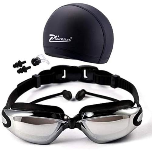 Óculos De Natação - Kit Com 5 Em 1 Proteção Uv Cor Preta, óculos de natação profissional