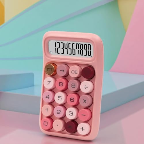 Image of CBK KARUIDA Transparent Desk Calculator with Pastel Mechanical Buttons with 10 Digit Display, Anti-Slip Base Handheld Ergonomic Keyboard Basic Small Calculator for Home, School, Office