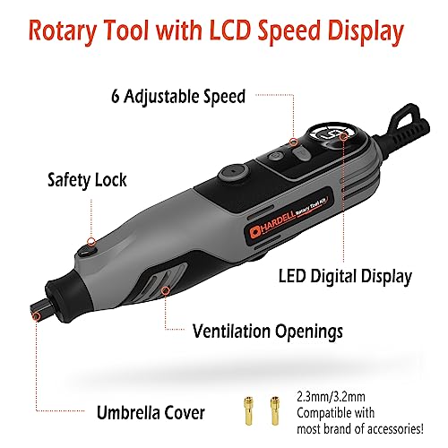 Rotary Tool Kit, Hardell 6 Variable Speed Power Rotary Tool With 178 Accessories And Large Lcd Screen, Flex Shaft Rotary Tool For Cutting, Engraving, Drilling, Sanding, Polishing, Carving, Diy Crafts #TOP7