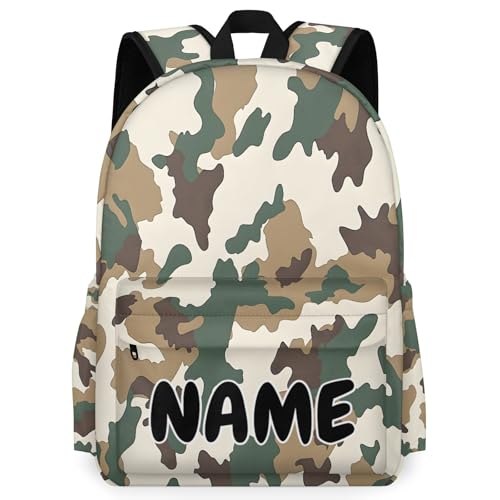 Personalized Camo Travel Backpack for Men Women, 16 Inch Forest Colors Waterproof Lightweight Custom Backpack with Name for Work Travel Hiking2