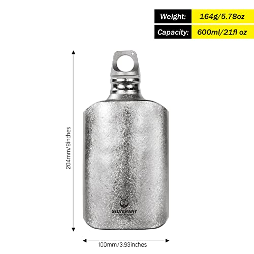 Ultralight Titanium Water Bottle 600ml/21 fl oz Crystallized Finish - Outdoor Camping Hiking Sports Hydration Bottle with Insulating Thermal Sleeve & Leakproof Clip Loop Cap - Slim Design